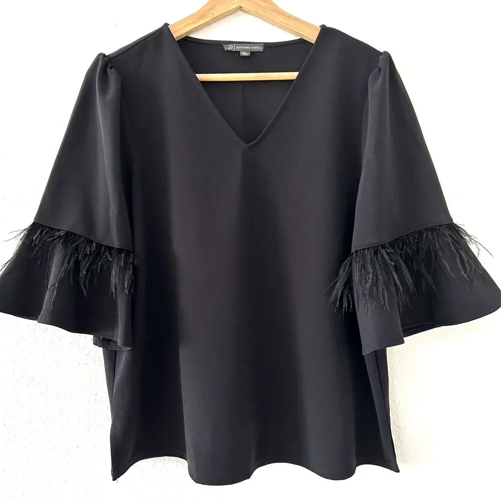 Adrianna Papell Women's Black Top Statement Sleeves Sz Medium Formal Old Money - Picture 2 of 10